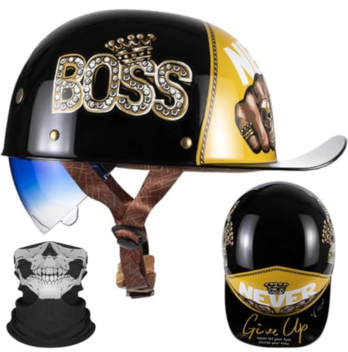 Motorcykel Halv Hjälm Vuxna Baseball Cap ECE Certifierad Open Face Hjälm Vintage Hood Eaves Gradient Blå Linser Snabbutlösande Spänne med andningsbara porer M ~ 2XL 57-64CM