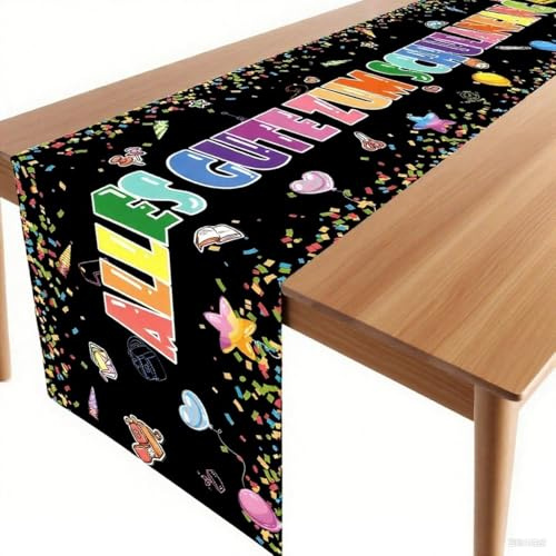 Aitsite Tischläufer Einschulung Schwarz Schulanfang Deko 180x40cm | Einschulung Deko Tischläufer Tischband für Schulkind Schulanfang Schuleinführung Schulstart Party Dekoration