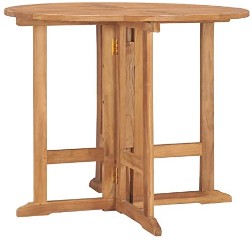 LAPOOH Klappbarer Garten-Esstisch, Gartentisch, Terrassentisch, Esstisch Garten, Gartenesstische, Gartenmöbel, Außentisch, Ø90x75 cm Massivholz Teak