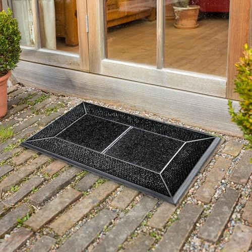 Fussmatte außen rutschfest wetterfeste Fußmatte 45x75cm Streifen anthrazit | Außenbereich Schmutzfangmatte Outdoor Türmatte robust aus Rips & Gummi Fußabtreter strapazierfähig und leicht zu reinigen