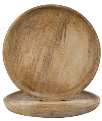 The Wooden Town Round Wood Plates 11 Inch Dinner Plates Natural Wooden Charger Plates For Centerpiece Easy Cleaning Lightweight Serving Plates For Dishes Snack Dessert Salad - Natural 2 Pack