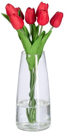 Relaxdays Vaso in Vetro Decorativo, Vasetto per Fiori da Interno, HxD: 21,5x15 cm, Decorazione Centrotavola, Trasparente
