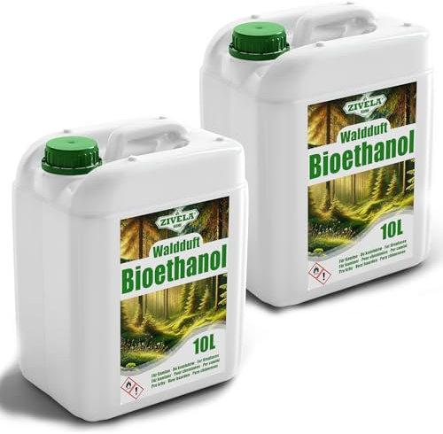 Bioethanol 96,6% 20L | Bio Alkohol Waldduft 96,6% 2x10L | Bioethanol für Kamin, Tischkamin | Bioethanol Waldduft | Saubere Verbrennung, ohne Rauch, lebendige und stabile Flamme