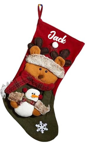 GMDLSK Weihnachtsstrumpf personalisiert mit Namen, 3D Personalisierte Nikolausstrumpf Schneemann Hirsch, Große Weihnachtsstrümpfe, Weihnachtsdeko für Familie Familienfeiern