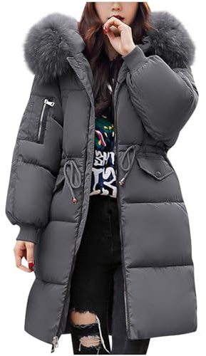 Ceboyel Women Long Puffer Winter Coat Faux Fur Hood Winter Bubble Coats Jacket Trendy Puffy Jackets Warm Outerwear Clothing Cute Jackets for Women Dark Gray L