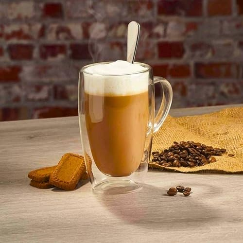 ADEPTNA 2 Pack Double Wall Coffee Mugs - Clear Insulated Thermo Glass with Handle - Gift for Christmas & Any Occasion - Ideal for Hot & Cold Drinks, BPA-Free Glass Cups (450ML (Pack of 2))