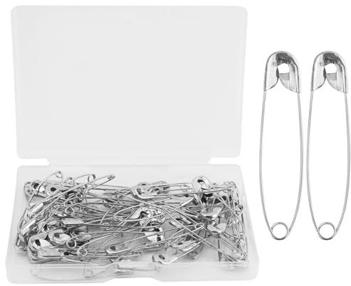 55 Stück Sicherheitsnadeln 45 mm Sicherheitsnadel groß mit Praktischer Box Safety Pins für Befestigen und Nähen von Kleidung und Handarbeiten, Schmuckherstellung
