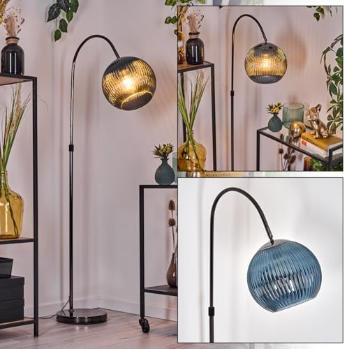 HOFSTEIN Stehleuchte Koyoto, Stehlampe aus Metall/Riffelglas in Schwarz/Chrom/Blau, verstellbare Leuchte im Retro/Vintage-Design, Ø 25 cm, Fußschalter, 140 cm, E27, Wohnzimmer, Schlafzimmer, Flur