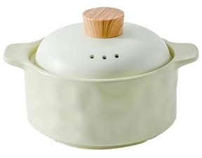 Faitout simple et créatif en pierre malaxé à la main, pot en argile résistant à la chaleur de couleur unie avec couvercle – 2600 ml beige
