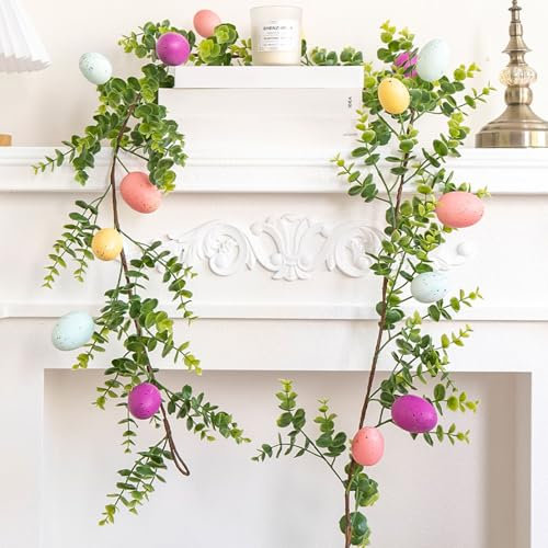 Osterdeko Ostergirlande mit Eier, 1,8M Künstliche Girlanden mit Osterei, Girland Ostern Haustür Eiergirlande, Girlande Frühling Ostereiergirlande, Ostergirlande Zum Aufhängen für Tür,Wand,Fenster (B)