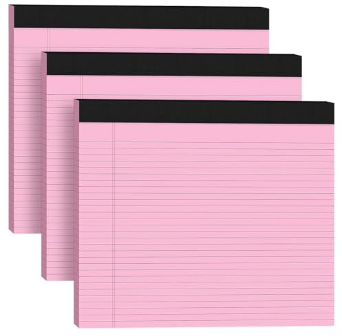 AILZFEI 3-pack breda juridiska dynor 28 cm x 24 cm (landskapsformat) rosa college linjerat anteckningsblock smalt linjerat 30 ark per anteckningsblock perforerat skrivpapper med tjock horisontella
