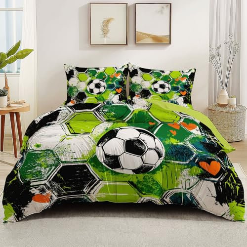 Copripiumino facile da pulire Graffiti Calcio Forma Di Cuore Stampa Sacco Microfibra Copripiumino 1 x Verde Parure Letto 220 x 230 cm cm e 2 x Federe 50 x75 cm