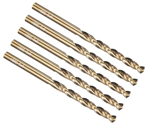 PATIKIL 4mm Punta da Trapano, M42 8% Co Gambo Dritto 135° Finitura Oro 5Pz | per Metallo Duro Lega di Titanio ad Alta Temperatura，M42 Acciaio ad Alta Velocità al 8% di Cobalto