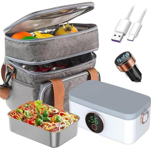 Electric Lunch Box, 16000mAh Rechargeable Cordless Lunch Box, 1L Large Capacity Food Heater, 5-Gear Heating Function Portable Lunch Warmer, with Carry Bag, for Office, Work, School