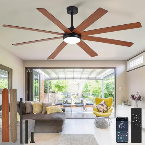 Depuley Ventilatori da soffitto da 66 pollici con illuminazione: Grande ventilatore da soffitto esterno per terrazze e soggiorno - Grande ventilatore a 8 pale con illuminazione e controllo tramite app