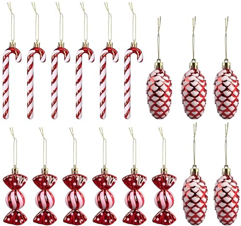 17 Stück Zuckerstangen Weihnachtsbaum Deko,Christbaumschmuck,Weihnachtskugeln Zuckerstangen Baumschmuck Weihnachten, Rot Weiß Niedlich Weihnachtsbaumschmuck