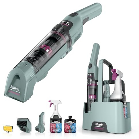 Shark StainForce Eliminación de manchas y olores en alfombras, moquetas, tapicería, escaleras y coches, diseño ligero y portátil con organizador, accesorios y 2 soluciones de limpieza total, HX100EUCP