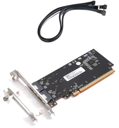 Qusedwey Tarjeta Gráfica Externa de Alto Rendimiento PCIe4.0 X16 A Tarjeta Adaptadora de Media Trasera SlimSAS 8654 con Cable