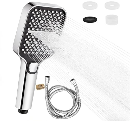 GRIRDDIV Pommeau de douche avec tuyau de 2 m, pommeau de douche électrique avec 3 modes, ABS chromé, Ultra-léger & Facile à Nettoyer, Economie Deau, Haute Pression