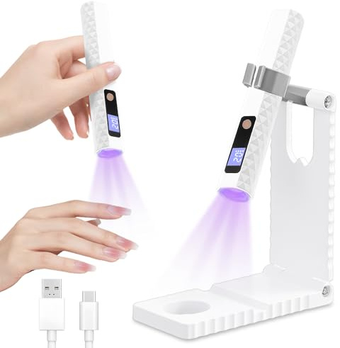 Flintronic UV-lampor för gelnaglar, UV-nagellampa, handhållet UV-ljus med stativ, bärbar nageltorkare, uppladdningsbar USB trådlös med LED-skärm, 2 timers nagellampa för snabb torkning