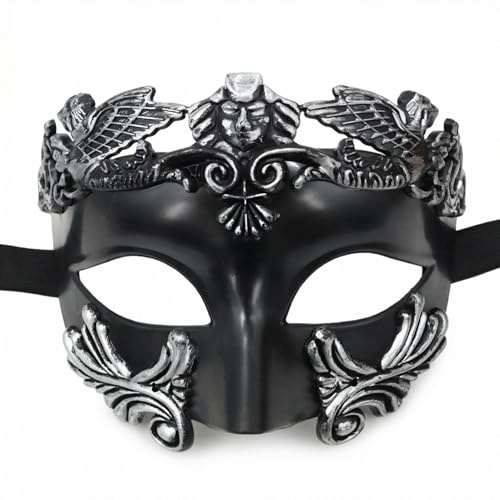 SHIFANQI Maskenball Maske für Herren, Venezianische Gesichtsmaske, Retro-Maske für Karneval, Maskerade Halloween, Fasching, Kostümparty, Cosplay, Atmungsaktiv & Verstellbar, Schwarz Silber