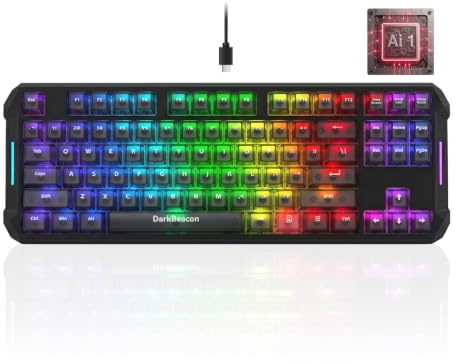 DarkBeacon Flux 87 HE Mechanical Gaming Keyboard Wired, 0.01mm Rapid Trigger, AI-Software, Hall Effect Magnetic Switch, Adjustable Actuation, 8000Hz, 0.125ms Latency, SOCD/DKS/MT, RGB, Hot-Swap