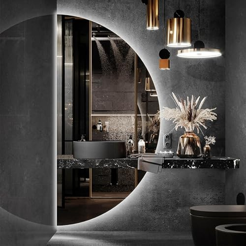 Dijateman Grande Mezzaluna Specchio da Bagno con Interruttore Tattile, 3 Colori di Luce Retroilluminato Specchio Cosmetico, Anti Nebbia, Antideflagrante(Cut left,40 * 80cm)