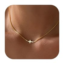 Tasiso Gold Cross Necklace for Women 14K Gold Plated Small Pendant Choker | Adjustable Dainty Chain, Waterproof Ladies Christian Baptism Religious Easter Faith Jewellery Gift