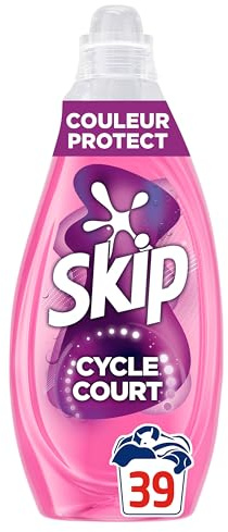 Skip - Lessive Liquide Mon Cycle Court Parfait Couleur Protect - Lessive Cycle Courts Efficace Dès 15 Minutes - Technologie Pro-S™ - Dissolution 2 x Plus Rapide - Laine et Soie - Gamme 39 Lavages