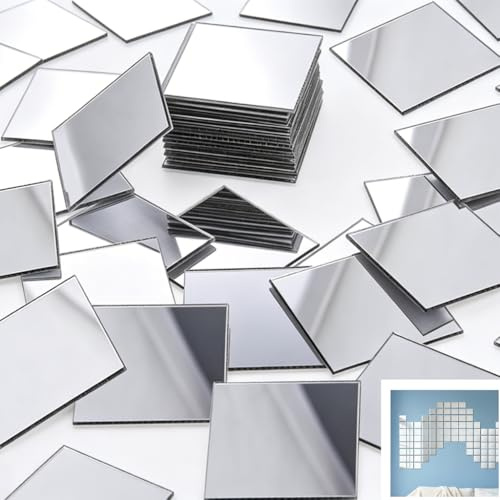 200 Stück Mini Spiegel Selbstklebend 2,5x2,5cm Quadratisch Acryl Silber | Spiegelfliesen Klein Basteln, Mosaik Deko, Wandtattoo Projekte, Klebespiegel Wohnaccessoire Verkleidung Wand