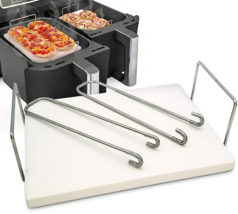 WunderFry - Pizzastein für Airfryer kompatibel mit Ninja, Cosori | Phillips uvm, hochwertiger Steinofen-Pizzastein für knusprige Pizza, Baguettes, Brötchen, Edelstahlrahmen