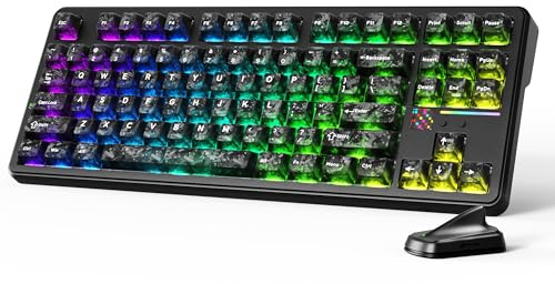 ATTACK SHARK X87 Ultra Clavier de Jeu Mécanique sans Fil avec écran Matriciel, BT/2,4 GHz/Filaire, Dual 8000Hz Polling Rate, 75% Hot-Swap, 10000mAh, RGB, Shark Fin Wireless Receiver, Ink Shadow