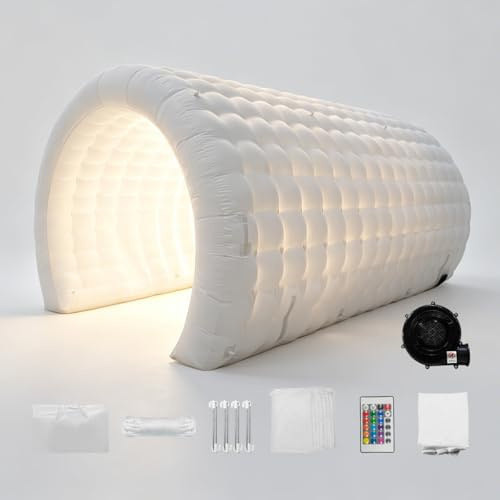 Heipigo 17FT Inflatable Tunnel Sport Entrance Built-in Blower & LED lights, Large Size Blow Up White Event Tunnel Tent for Sports, Weddings, Commercial Events, Exhibition, Stage Parties