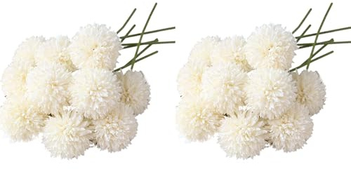 BUAGOUWZ Fiori Artificiali Crisantemo Palla Bouquet di Fiori 20 Pezzi Regalo per Persone Importanti Morale Glorioso (Bianca)