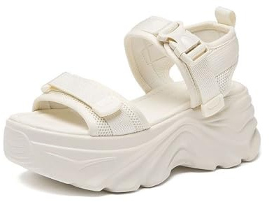 Sandali Sportivi Donna Con Plateau Sandali Da Trekking Leggeri Per Escursioni Scarpe Da Spiaggia Traspiranti Con Suola Antiscivolo(White,35.5)