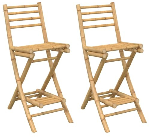 Mhdvray Garten-Barhocker 2er Set Klappbar - Bambus Barstühle mit Rückenlehne und Fußstütze - Outdoor Tresenhocker für Garten, Terrasse und Balkon - Sitzhöhe 67 cm - Natur