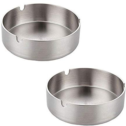 Igoolee Aschenbecher, Set aus 2 Edelstahl Modernen Tischplatte Zigarette Aschenbecher, Esche Halter für Innen Oder Außenbereich (Silber)