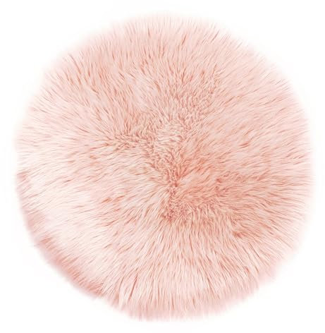 Teppich Wölkchen Alfombra de imitación de Piel de Cordero | Salón Dormitorio Deco | Piel de Oveja como Colcha, cojín de Asiento, Piel para Silla, sofá, Cama | Rosa - 30 cm Redondo