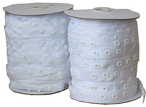 3 Square Snap Popper Tape Press Studs. Curtain, Duvet, Crotch Fastening Rib White (50 Yards)