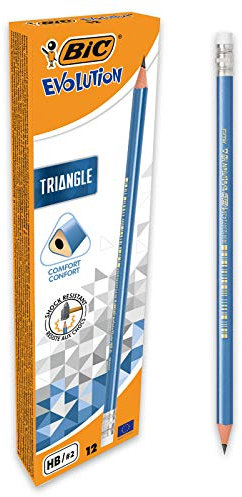 BIC Evolution Triangle - Crayons à Papier Triangulaires Résistants avec Gomme Intégrée - HB, Boîte de 12