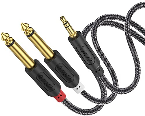 J&D 3,5 mm to 2 x 6,35 mm Cavo, Oro-Placcato [Serie AudioWave] 3,5mm (1/8 pollice) Maschio TRS a 2x 6,35mm (1/4 pollice) TS Maschio Mono Cavo Splitter con PVC Sgusciato e Nylon Treccia - 2.7 Meter