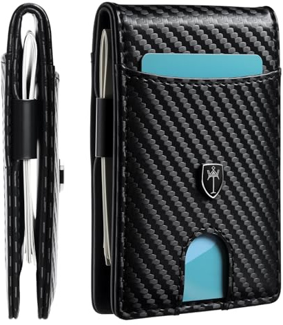 Tipmile Money Clip Wallet for Men RFID Blocking Minimalist Slim Bifold Front Pocket Wallet, Black Carbon Fiber