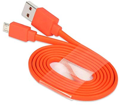 Câble d'alimentation de rechange Micro USB plat compatible avec JBL Charge 2 3, Flip 2 3 4, Pulse 2 Go, Clip Plus, Micro II, Trip, Charge 2 Plus Haut-parleurs UE Booms (1,0 m/Orange)
