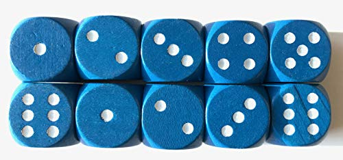 Spieltz Augen-Würfel aus Holz, extra groß (20 mm), z.B. für XL Spiele, für kleine Kinder, für Senioren. (10 Würfel, Blau mit weißen Augen)
