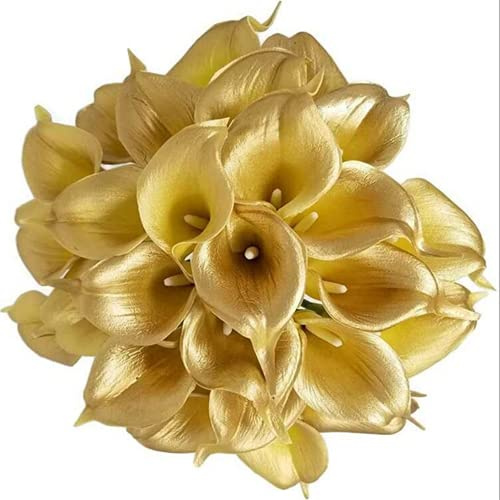 DongAi Artificial Calla Lily, 10 Pieces of Artificial Metallic Color Calla Lily, Real Touch PU Latex, Used for DIY Wedding Bouquet, Family Flower Arrangement, Party Site Decoration (Golden)