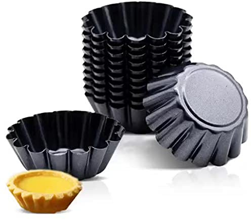 MGGi 12 Packs Egg Tart Mold, Size 2.6 x 0.9inch, Non-Stick Pan Carbon Steel Cake Molds, Mini Pie Mould, for Pies, Chinese Egg Tart, Cakes
