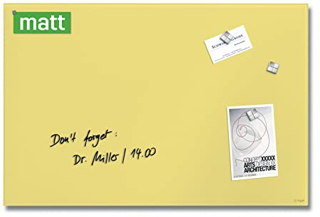 SIGEL GL512 Premium Glas-Magnettafel 60x40 cm, pastellgelb: matt, nicht spiegelnd, SGS geprüft, einfache Montage, incl. 3 starke Magnete, Artverum