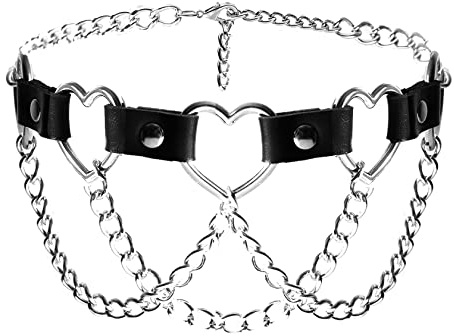 Manfnee Punk Goth Rock Halsband für Damen Herren Leder Spike Chain Choker Halskette verstellbar Schwarz