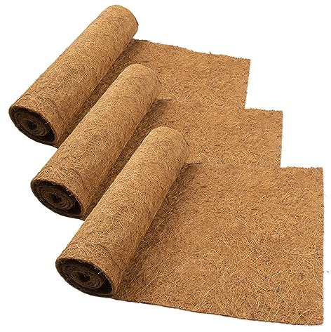 Fengaim Natural Coco Liner Roll, 3 Rolls 1m*0.3m/40 x 12 Coconut Planter Liners, Coco Hanging Basket Liner Coconut Growing Mat Coconut Fibre Matting Liner Roll for Patio Containers Wall Troughs