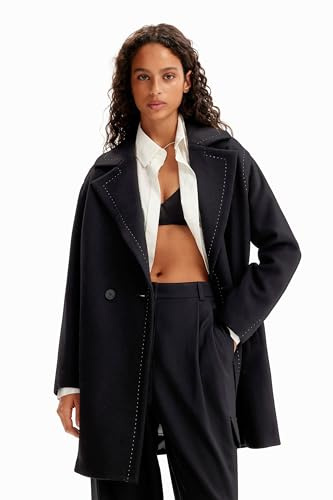Desigual Abrigo para mujer de punto, Negro, XL